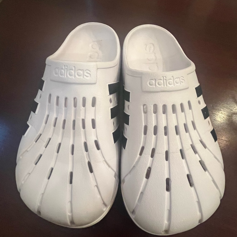 Adidas Clogs, White and Black, Women’s, Size 6